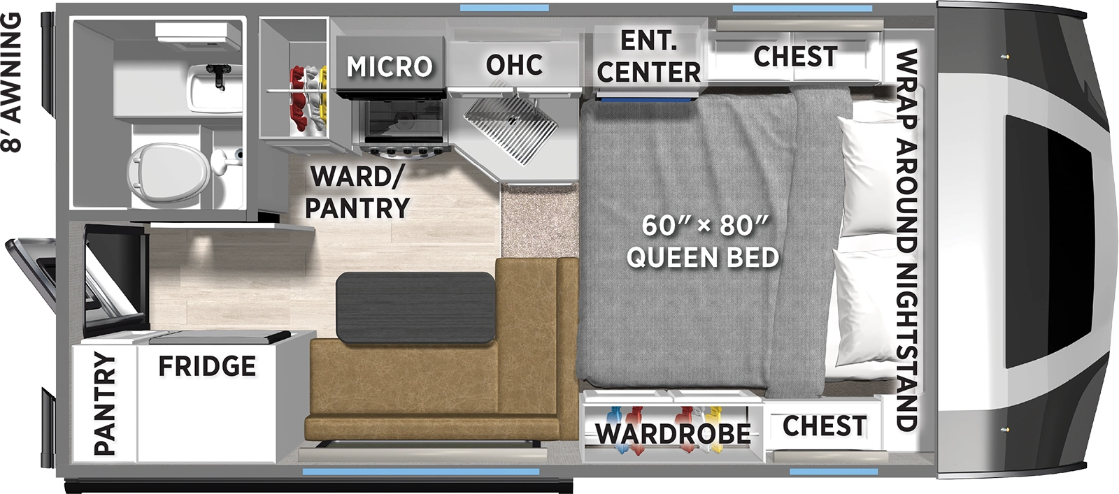 The Real Lite Truck Camper HS-1910 floorplan features include: toilet.